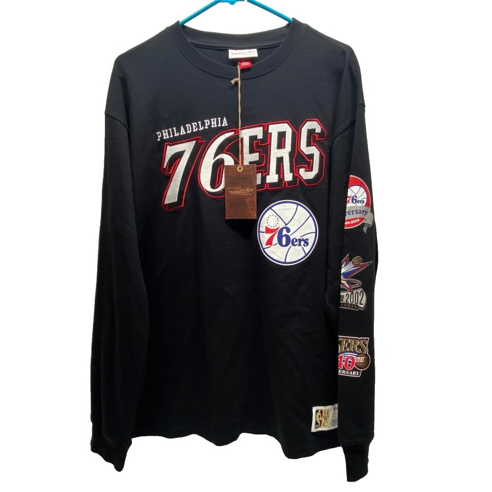 Philadelphia 76ERS NBA Shirt Men's L Train Camp LS Tee Vtg Logo Mitchell & Ness